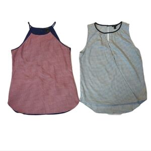 Ann Taylor Small 2 Tank Tops Red Gingham Halter Blue Grey Top Handkerchief